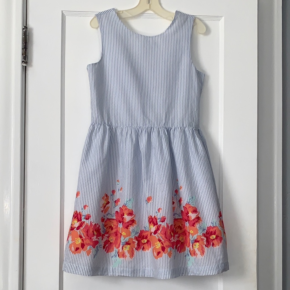 GAP Girls Blue & White Floral Pinstripe Dress XL 12/13 EUC Sundress